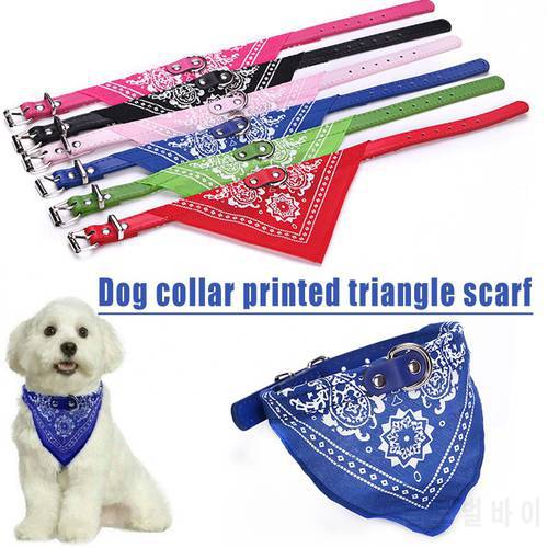 Dog Bandana Collar Adjustable Cat Pet Neckerchief Pu Collar With Printed Triangular Scarf Sale Soft Breathable Fashion Collar