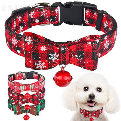 Christmas Dog Collars & Bell Fabric Female Male Puppy Pet Bow Tie Adjustable XS-L Medium large Puppy Collars Pet Collar Nylon