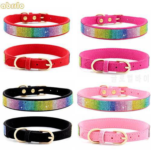Bling Pet Collars Rainbow Colorful Rhinestone Microfiber Durable Soft Dog Collar For Small Medium Larges Dogs Cats Pets Supplies