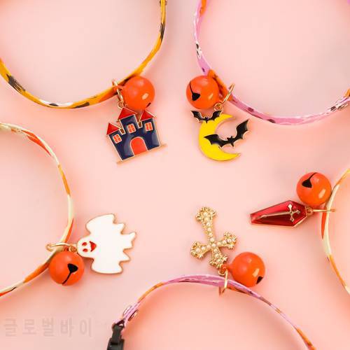 2022 Funny Halloween Cat Dog Collars Adjustable Cats Dogs With Bells Safety Buckle Cute Elf Pendant Pet Collar 1PCS