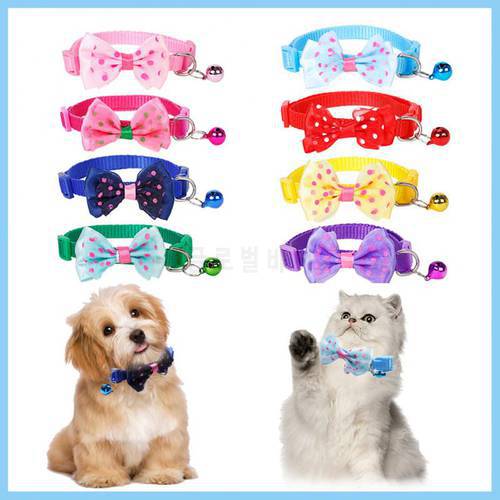 Colorful Cute Bow Collar With Bell Adjustable Safety Buckle Pet Collars Personalized Kitten Small Collar Dog Cat Accessories INS