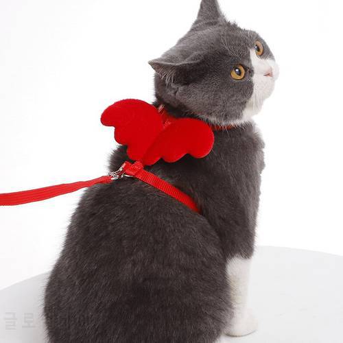 Pet Cat Harness Leash Set Cute Angel Adjuestable Collars for Small Dogs Cat Kitten 3 Colors Leads Leashes Pet Accessories