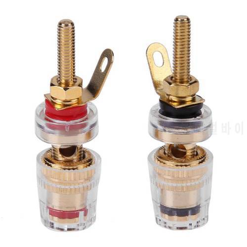 2pcs 4mm Gold Plated Amplifier Speaker Binding Posts Oxidation Resistance Brass Terminal w/ Transparent Shell for Banana Plugs