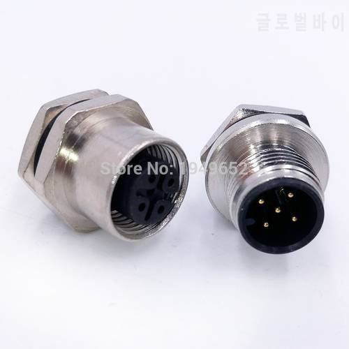 M12 5pin Sensor Connector panel back mount 4pin Waterproof Flange Socket threaded coupling Male&Female 8Pin A Type connectors