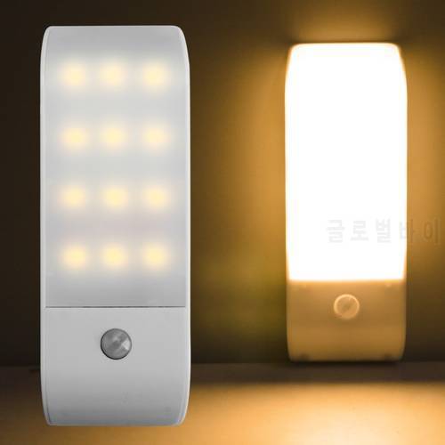 PIR Infrared Motion Sensor USB Rechargeable 12 LED Nightlight Light Induction detector Corridor Closet Wardrobe Night Lamp
