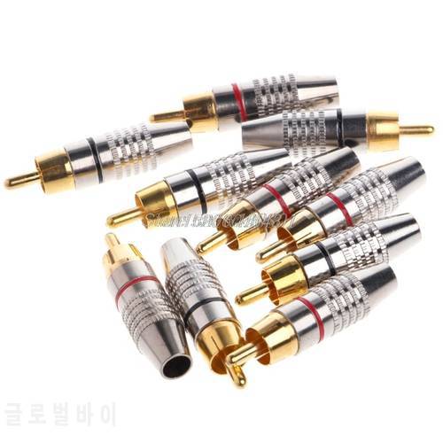 10Pcs RCA Plug Audio Video Locking Cable Connector Gold Plated R29 Whosale&DropShip