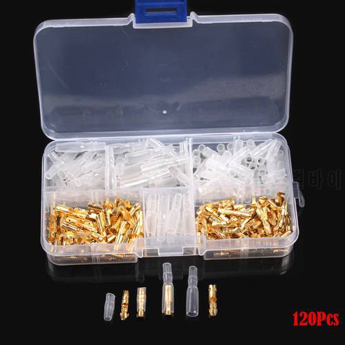 120pc Durable 3.5mm Brass Bullet Connectors Male & Female Terminals Set with Insulated Cover Kit for Car Motorcycle