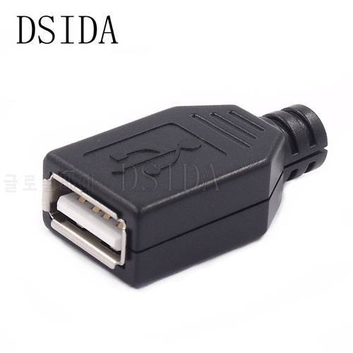 5pcs Type A Female USB 4 Pin Plug Socket Connector With Black Plastic Cover