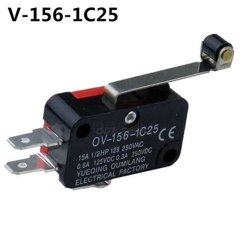 1PCS Microswitch Long Lever AC 250V 15A V-156-1C25 SPDT Roller Lever Micro Switch