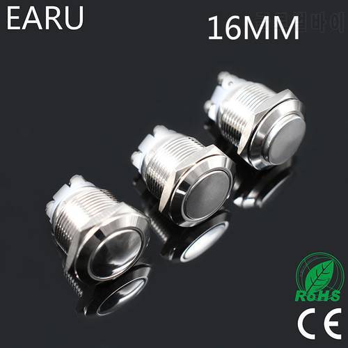 16mm Metal Push Button Switch NO Momentary Reset Self-reset Brass Nickel Plated Screw Car Engine PC Power Round Flat High Head