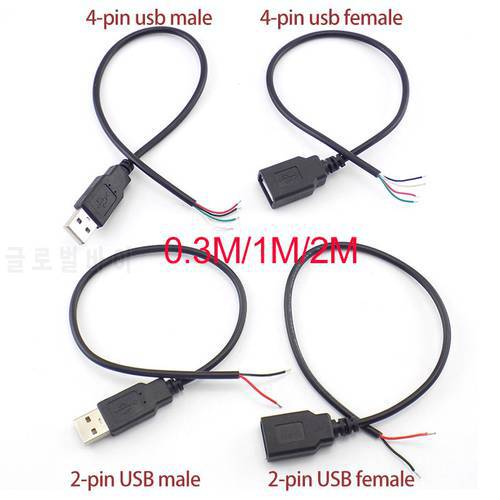 1m 2m 2 Pin 4 pin USB 2.0 A Female male Jack Power Charge charging deta Cable Cord Extension wire Connector DIY 5V Adapter