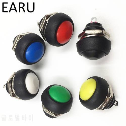 10pcs DIY Mini 12mm Momentary Waterproof Push Button Switch Horn Blue White Green Red Yellow Black 1A 250V Self-reset Wholesale