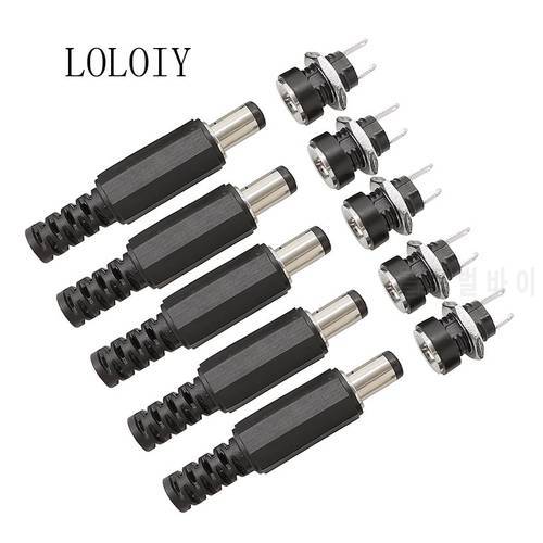 5.5mm x 2.1mm Plug Socket DC Connectors DC Power Supply Male Female Jack Screw Nut Panel Mount Adapter Connector 5.5x2.1 DC-022B