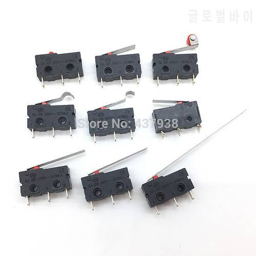 10PCS Mini Micro Switch Roller ARC Lever SPDT Snap Action 3A 250V AC 5A 125V NC-NO-C With Pulley 3 Pins Stroke Limit Switch