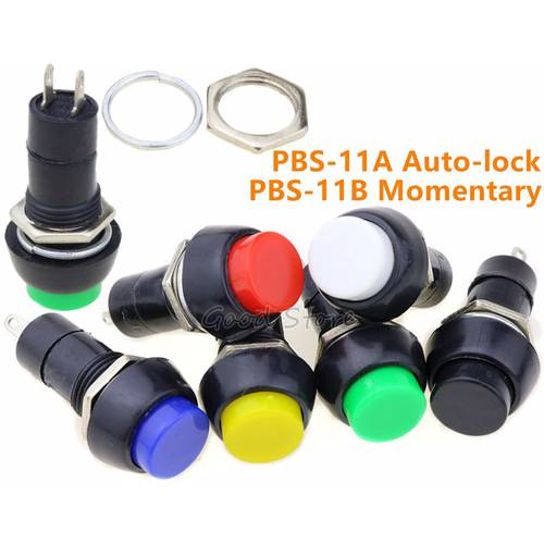 1pcs PBS-11A PBS-11B Push Self-locking momentary Button Switch Green/Red Colors Electric Switch for DIY Model Making