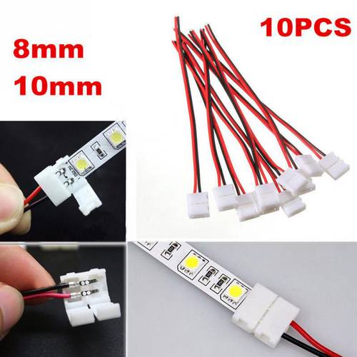 10pcs/lot 8mm 10mm Electrical Connect Splice 2-Pins Power Clip Connector Adaptor for 3528/5050/5630 Led Strip Wire with PCB