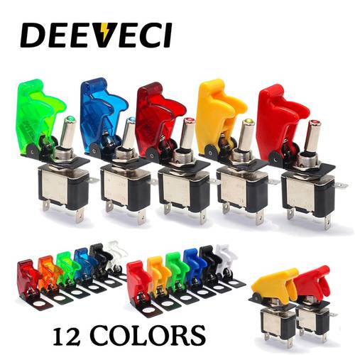 12 colors 12V 20A Auto Car Boat Truck Rocker Switch Led Illuminated Toggle Switch With Safety Aircraft Flip-Up Cover Guard