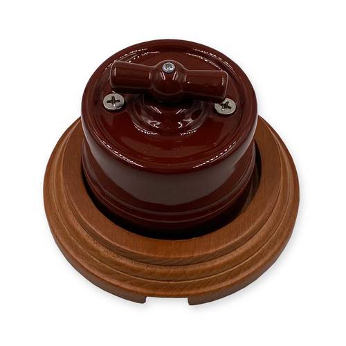 Home Improvement Retro Ceramic Rotary Switch Wall Lamp Knob Ceramic Switch 1-3 Gang Brown Wooden Base