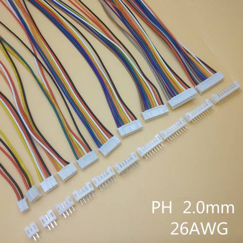 10Sets PH2.0 Mini Micro JST 2.0 PH Male Female Connector 2/3/4/5/6/7/8/9/10-Pin Plug With terminal Wires Cables 200MM 26AWG