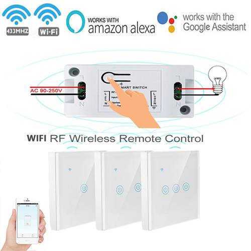 Smart Wireless Switch Light WIFI 433Mhz Relay Receiver RF Remote Control panel AC 110V 220V Receiver Wall Panel for Light LED