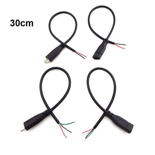 5pcs Micro USB 2.0 A Female Jack Android Interface 4 Pin 2 Pin Male Female Power Data Charge Cable Cord Connector 30CM