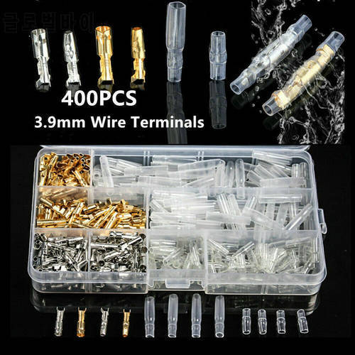 400Pcs 3.9mm Car Auto Motorcycle Bullet Terminal Male Female Wire Bullet Crimp Connectors Terminal +Insulation Sheath