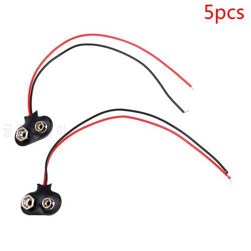 5pcs/lot 9V Battery Clips 15cm Black Red Cable Connection Connector Buckle