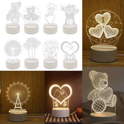 USB 3D Romantic LED Night Light Acrylic Desktop Table Lamp Lighting Living Room Bedroom Decoration for Valentine Day Wife Gift