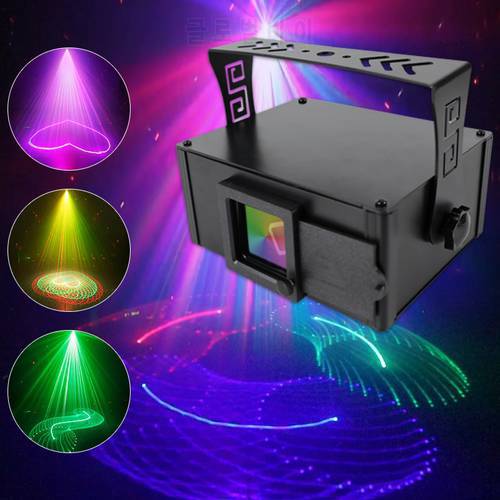 WUZSTAR 4D Animation DMX DJ Disco Professional Stage Light Voice Controlled Strobe Party Light RGB Laser Projector for Club Bar