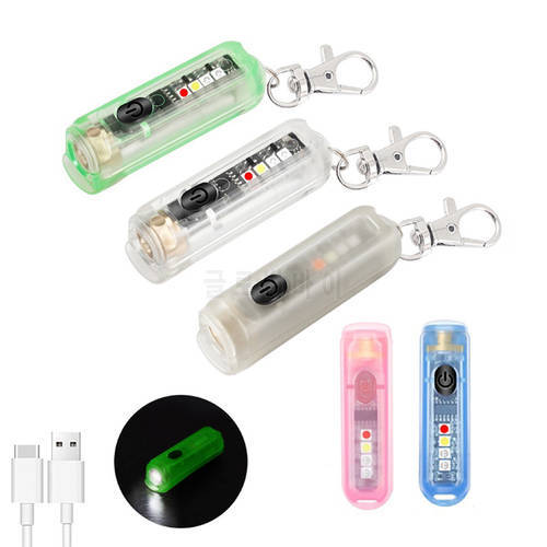 Mini Keychain Pocket Torch with Buckle USB Rechargeable EDC LED Flashlight Lamp Waterproof Portable Light for Emergency Outdoor